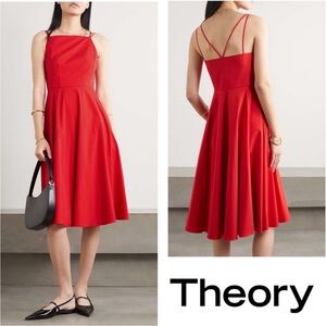 THEORY FIT & FLARE MIDI DRESS SQUARE NECK CROSS BACK STRAPS SIDE ZIPPER SIZE 0